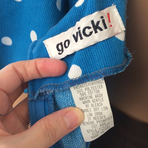 Blue Polka Dot Dress 80s Retro Open Back Cotton S - Picture 8 of 8